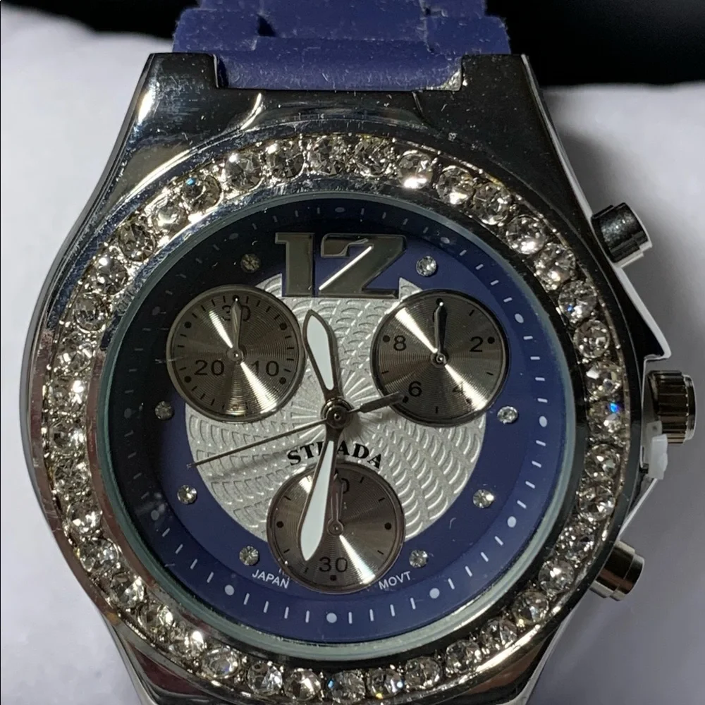 Dark Blue Silicone Strap White Austrian Crystal Watch